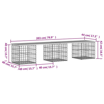 Gartenbank Aus Gabionen 203X44X42 Cm Kiefernholz Imprägniert Natürliches Douglasie