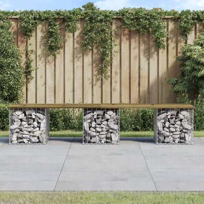 Gartenbank Aus Gabionen 203X44X42 Cm Kiefernholz Imprägniert Natürliches Douglasie