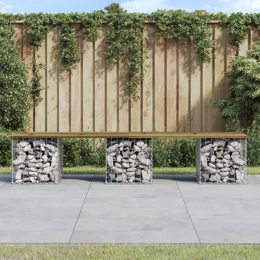 Gartenbank Aus Gabionen 203X44X42 Cm Kiefernholz Imprägniert Natürliches Douglasie
