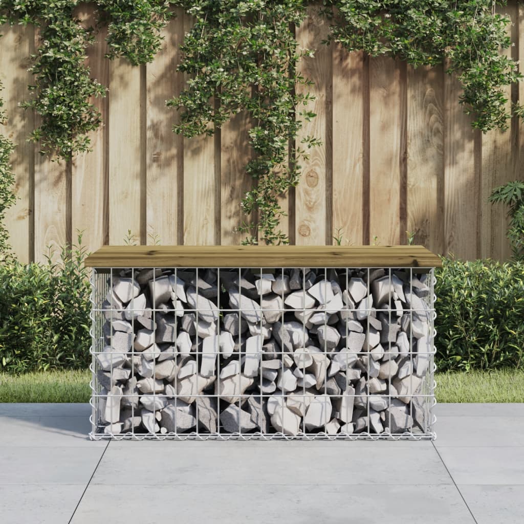 Gartenbank Aus Gabionen 83X44X42 Cm Kiefernholz Imprägniert Weiß