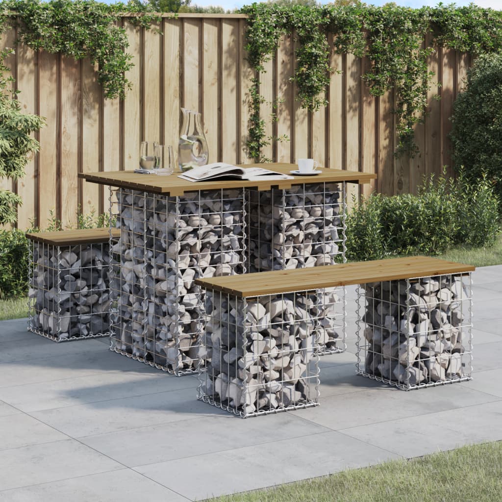 Gartentisch Aus Gabionen 100X102X72 Cm Kiefernholz Imprägniert