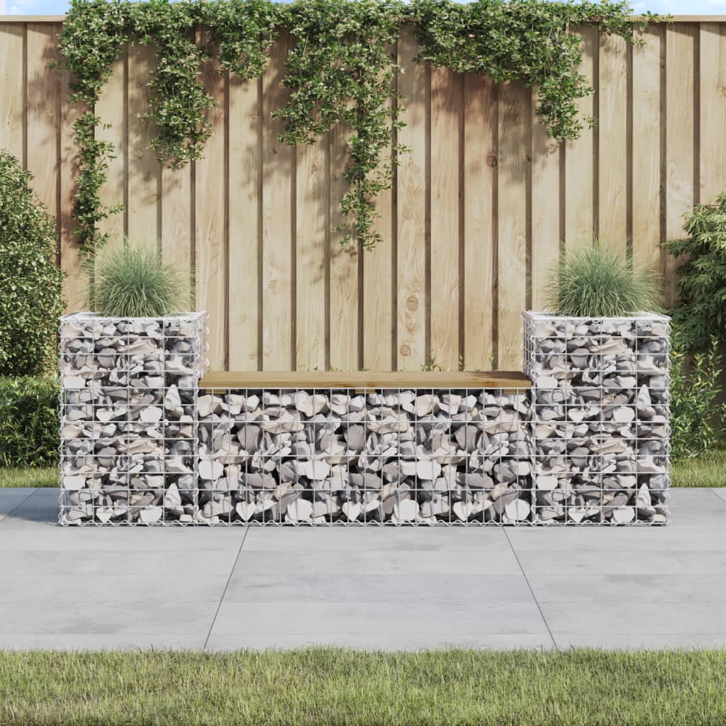 Gartenbank Aus Gabionen 183X41X60,5 Cm Kiefernholz Imprägniert