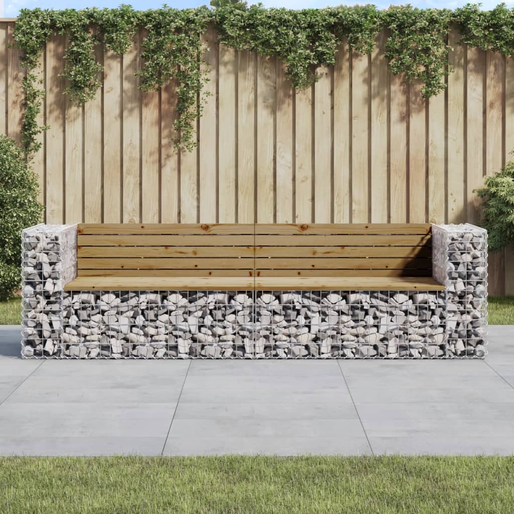 Gartenbank Aus Gabionen 244X71X65,5 Cm Kiefernholz Imprägniert