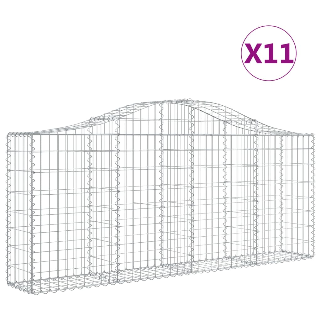 Gabionen Mit Hochbogen 11 Stk. 200X30X80/100Cm Verzinktes Eisen