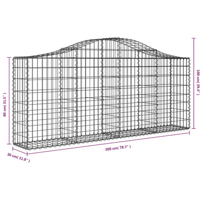Gabionen Mit Hochbogen 11 Stk. 200X30X80/100Cm Verzinktes Eisen