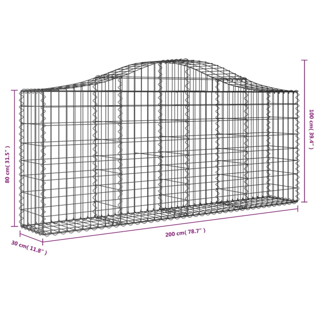 Gabionen Mit Hochbogen 12 Stk. 200X30X80/100Cm Verzinktes Eisen
