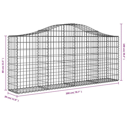Gabionen Mit Hochbogen 12 Stk. 200X30X80/100Cm Verzinktes Eisen