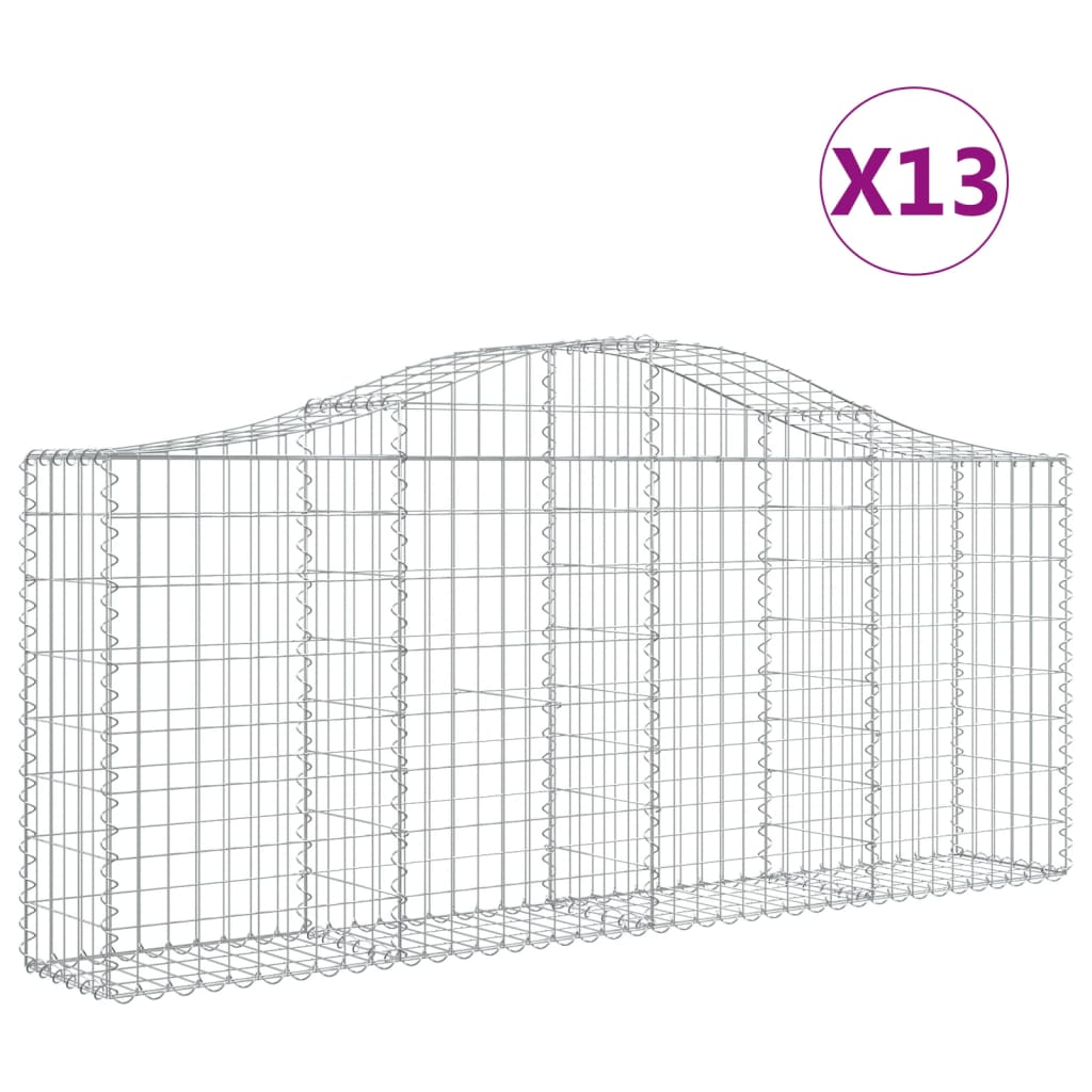 Gabionen Mit Hochbogen 13 Stk. 200X30X80/100Cm Verzinktes Eisen
