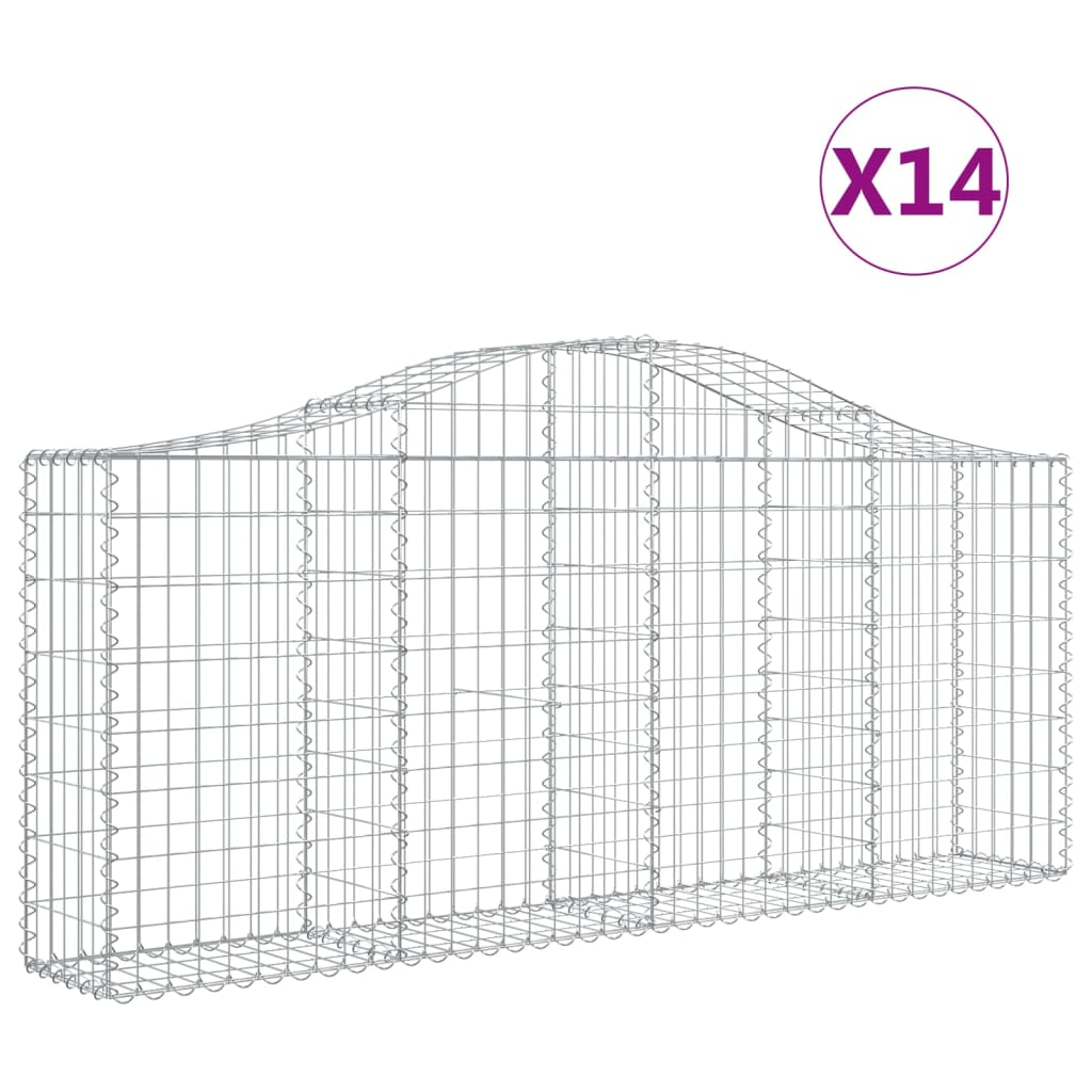 Gabionen Mit Hochbogen 14 Stk. 200X30X80/100Cm Verzinktes Eisen