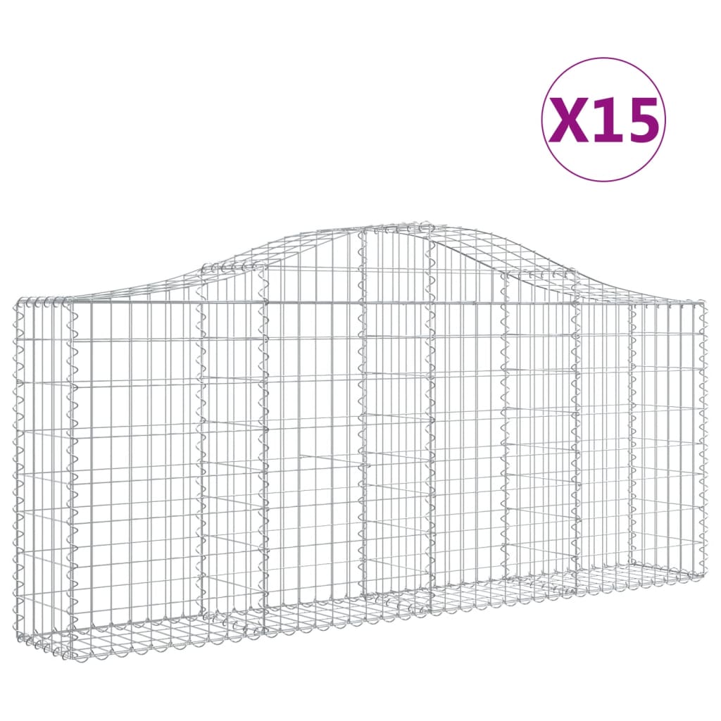 Gabionen Mit Hochbogen 15 Stk. 200X30X80/100Cm Verzinktes Eisen