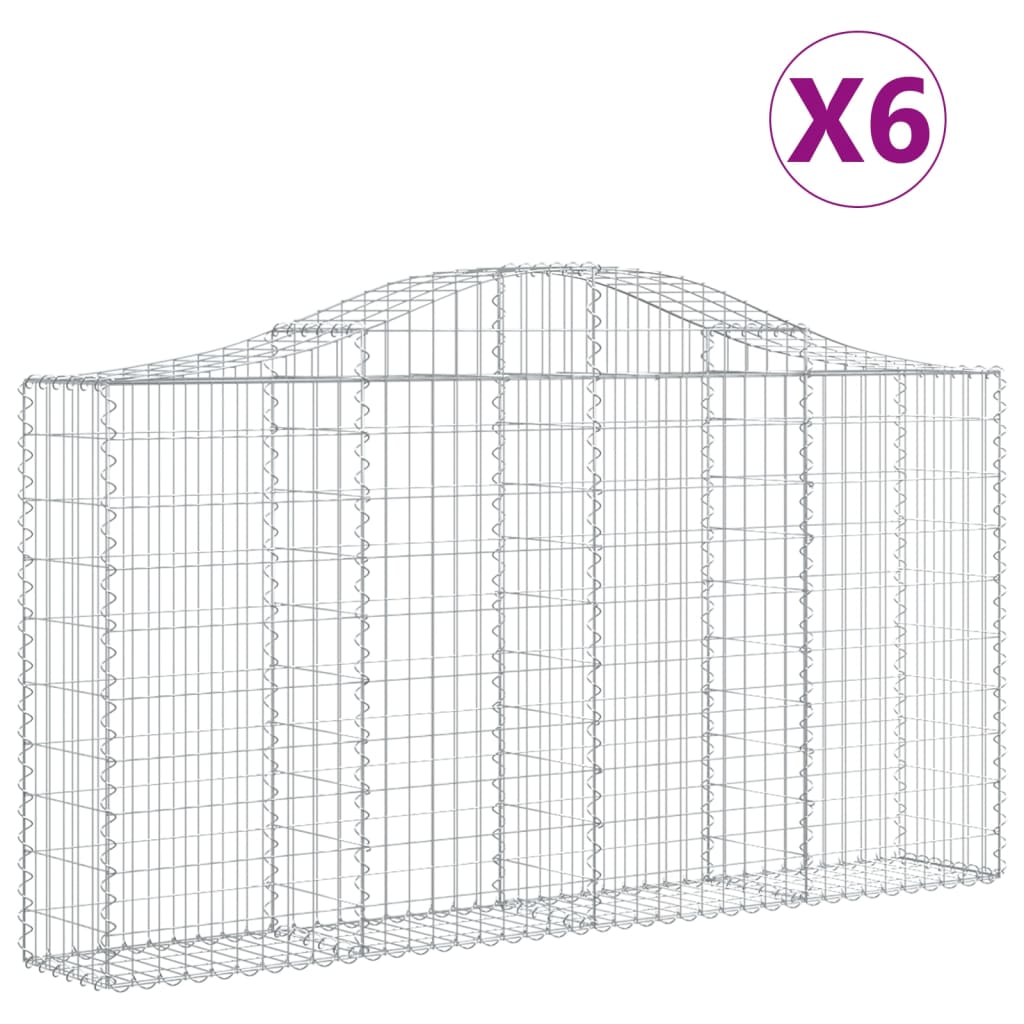 Gabionen Mit Hochbogen 6 Stk. 200X30X100/120Cm Verzinktes Eisen