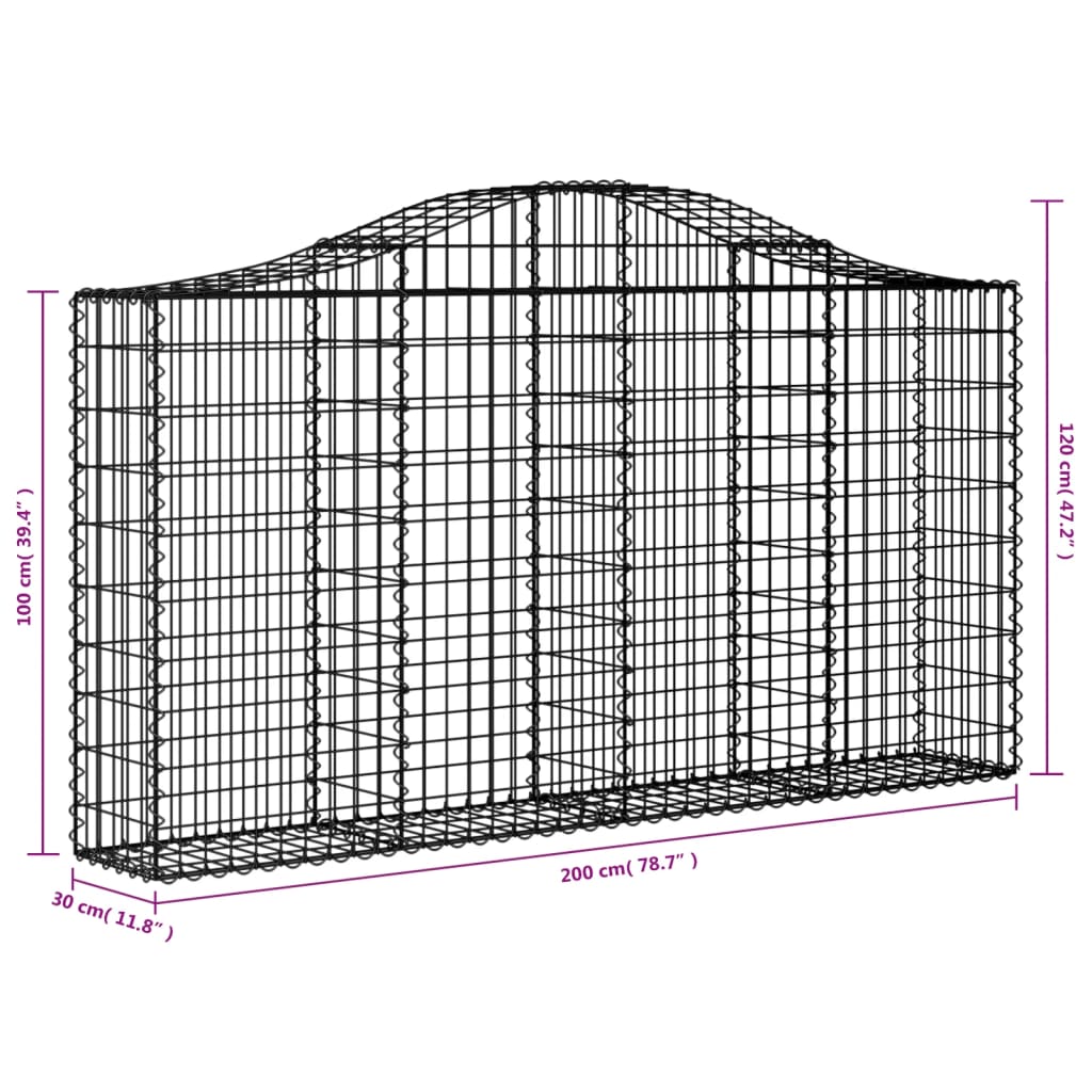 Gabionen Mit Hochbogen 8 Stk. 200X30X100/120Cm Verzinktes Eisen