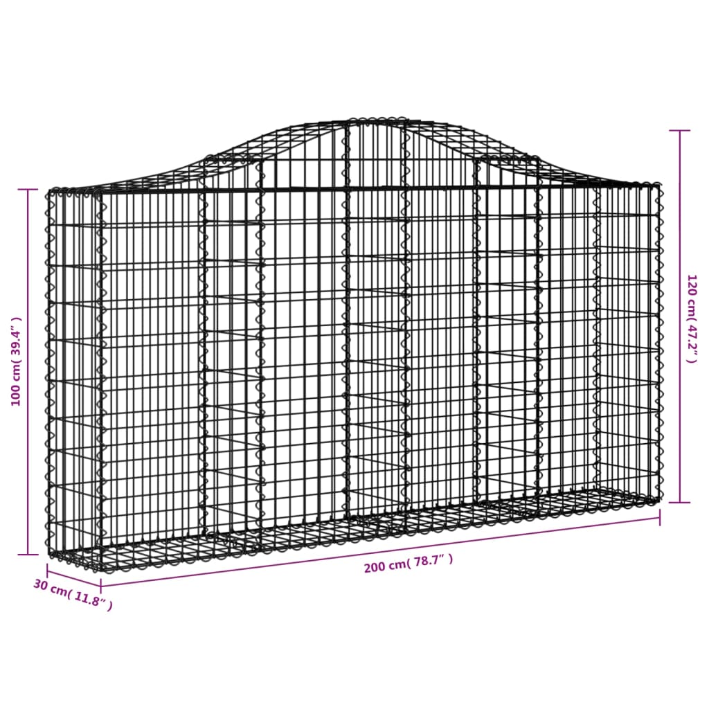 Gabionen Mit Hochbogen 11Stk. 200X30X100/120Cm Verzinktes Eisen