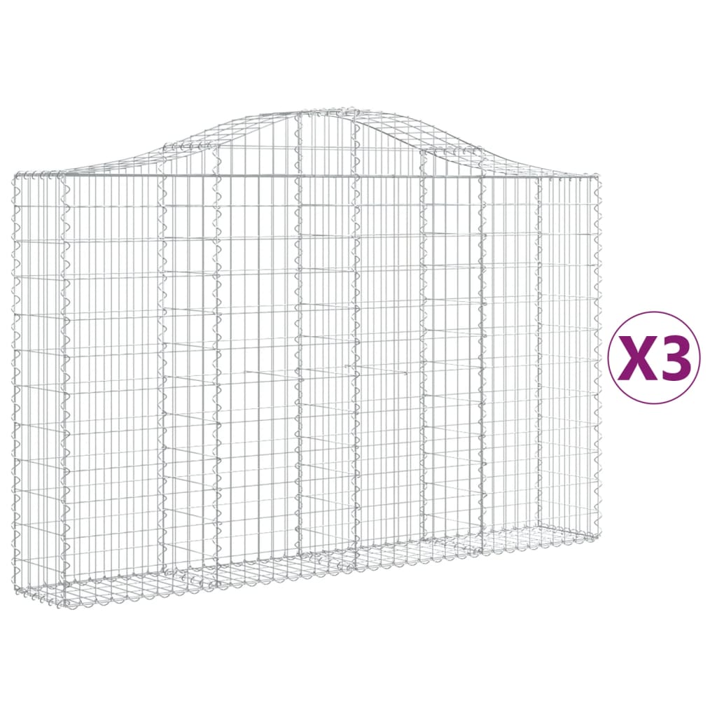 Gabionen Mit Hochbogen 3 Stk. 200X30X120/140Cm Verzinktes Eisen