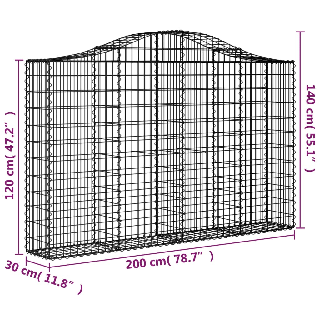 Gabionen Mit Hochbogen 3 Stk. 200X30X120/140Cm Verzinktes Eisen