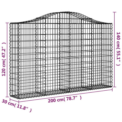 Gabionen Mit Hochbogen 4 Stk. 200X30X120/140Cm Verzinktes Eisen
