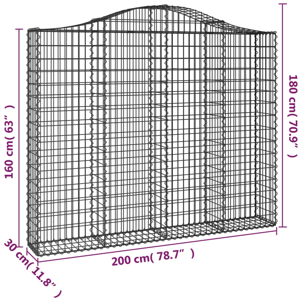 Gabionen Mit Hochbogen 2 Stk. 200X30X160/180Cm Verzinktes Eisen