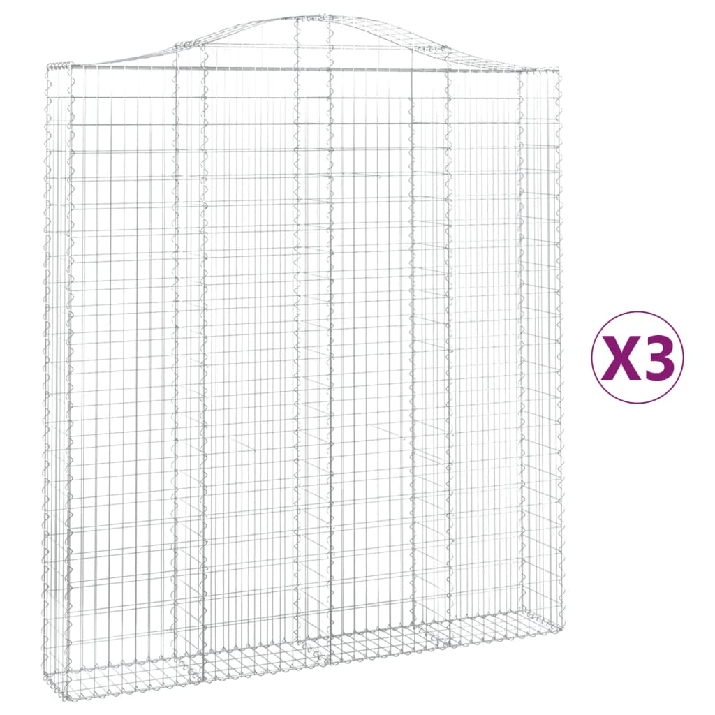 Gabionen Mit Hochbogen 3 Stk. 200X30X220/240Cm Verzinktes Eisen