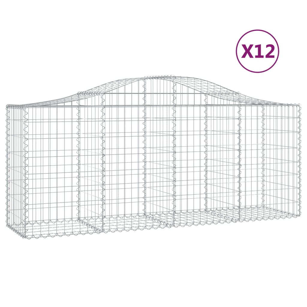 Gabionen Mit Hochbogen 12 Stk. 200X50X80/100Cm Verzinktes Eisen