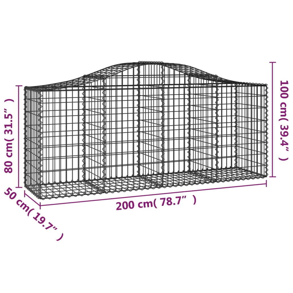 Gabionen Mit Hochbogen 12 Stk. 200X50X80/100Cm Verzinktes Eisen