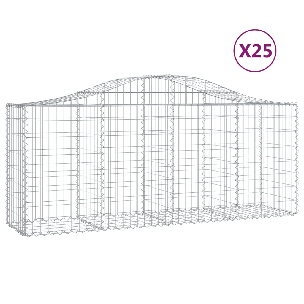 Gabionen Mit Hochbogen 25 Stk. 200X50X80/100Cm Verzinktes Eisen