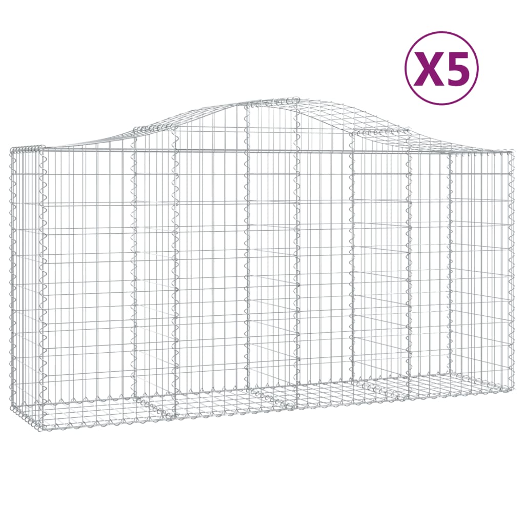 Gabionen Mit Hochbogen 5 Stk. 200X50X100/120Cm Verzinktes Eisen