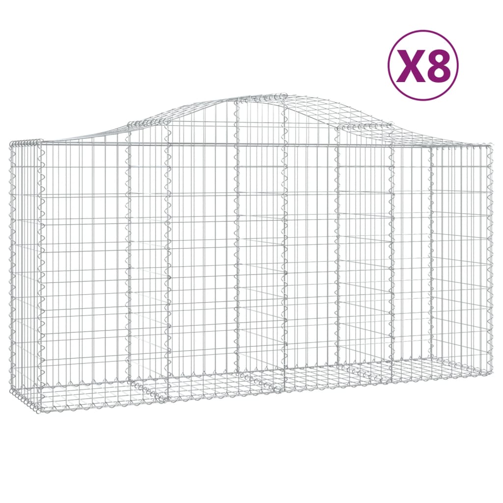 Gabionen Mit Hochbogen 8 Stk. 200X50X100/120Cm Verzinktes Eisen