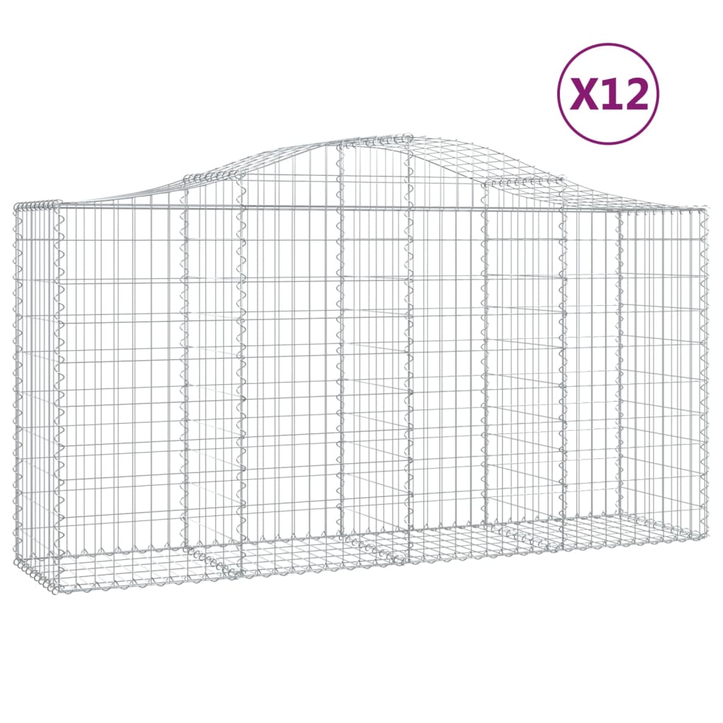 Gabionen Mit Hochbogen 12 Stk 200X50X100/120Cm Verzinktes Eisen