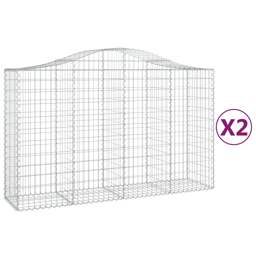 Gabionen Mit Hochbogen 2 Stk. 200X50X120/140Cm Verzinktes Eisen