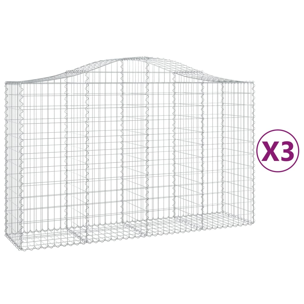 Gabionen Mit Hochbogen 3 Stk. 200X50X120/140Cm Verzinktes Eisen