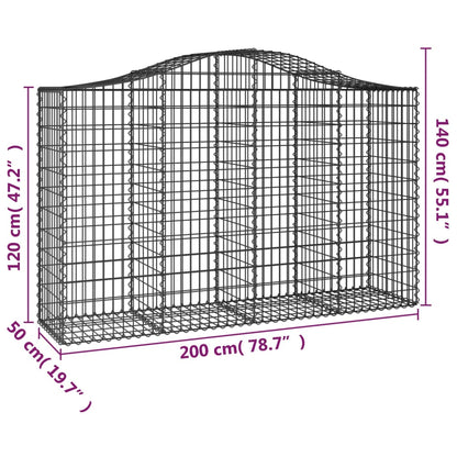 Gabionen Mit Hochbogen 6 Stk. 200X50X120/140Cm Verzinktes Eisen