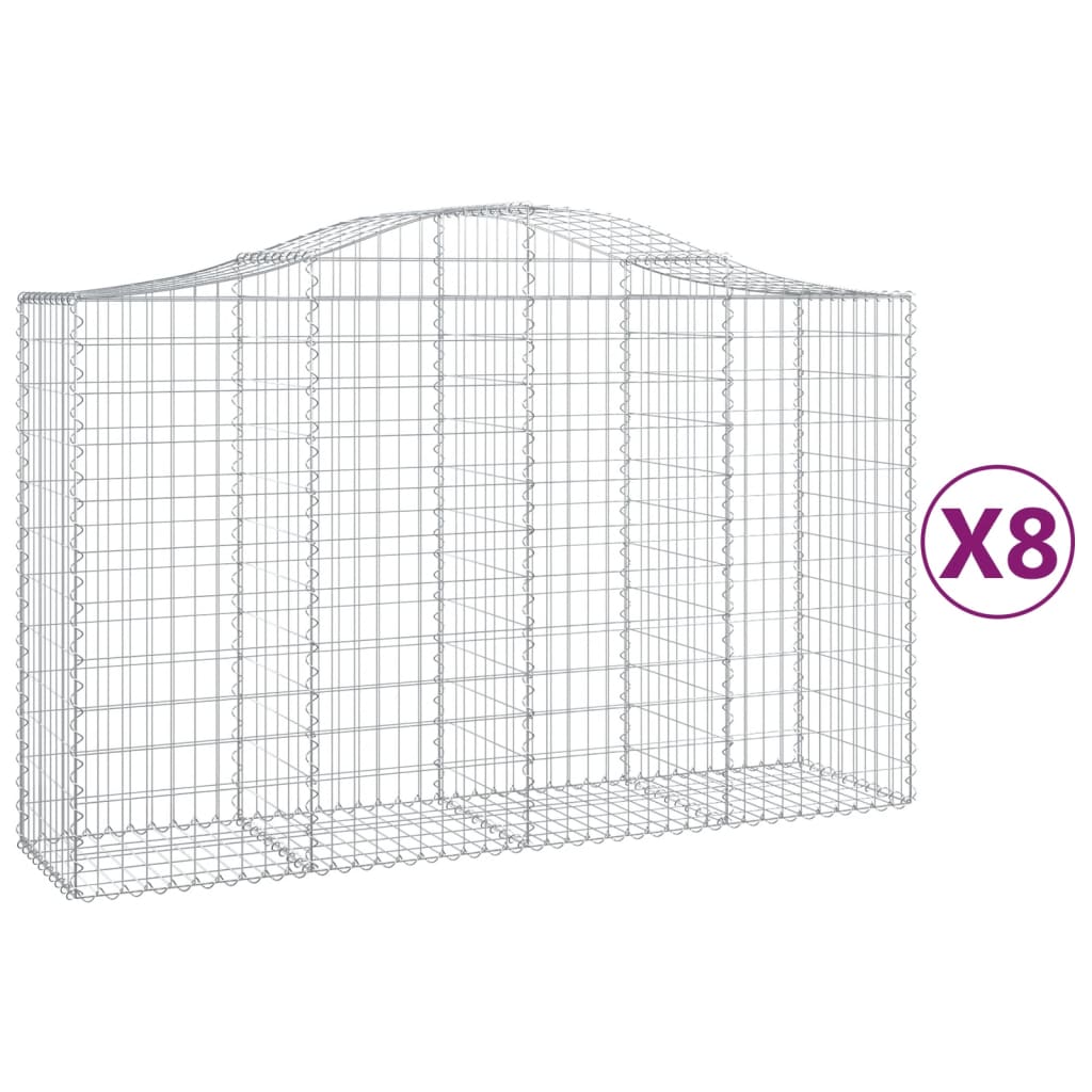 Gabionen Mit Hochbogen 8 Stk. 200X50X120/140Cm Verzinktes Eisen