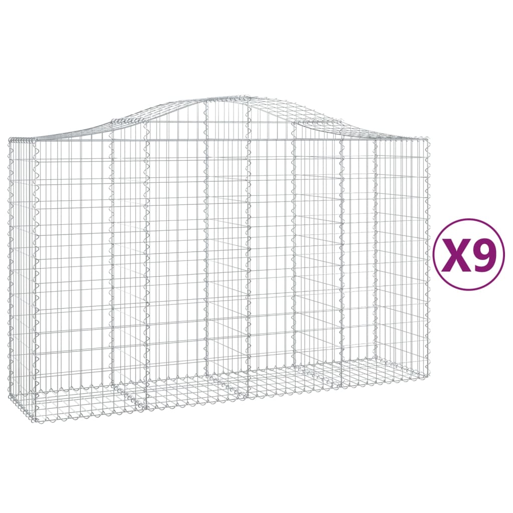 Gabionen Mit Hochbogen 9 Stk. 200X50X120/140Cm Verzinktes Eisen