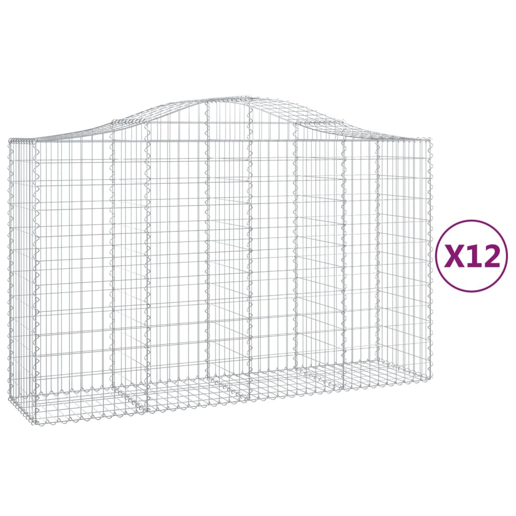 Gabionen Mit Hochbogen 12Stk. 200X50X120/140Cm Verzinktes Eisen
