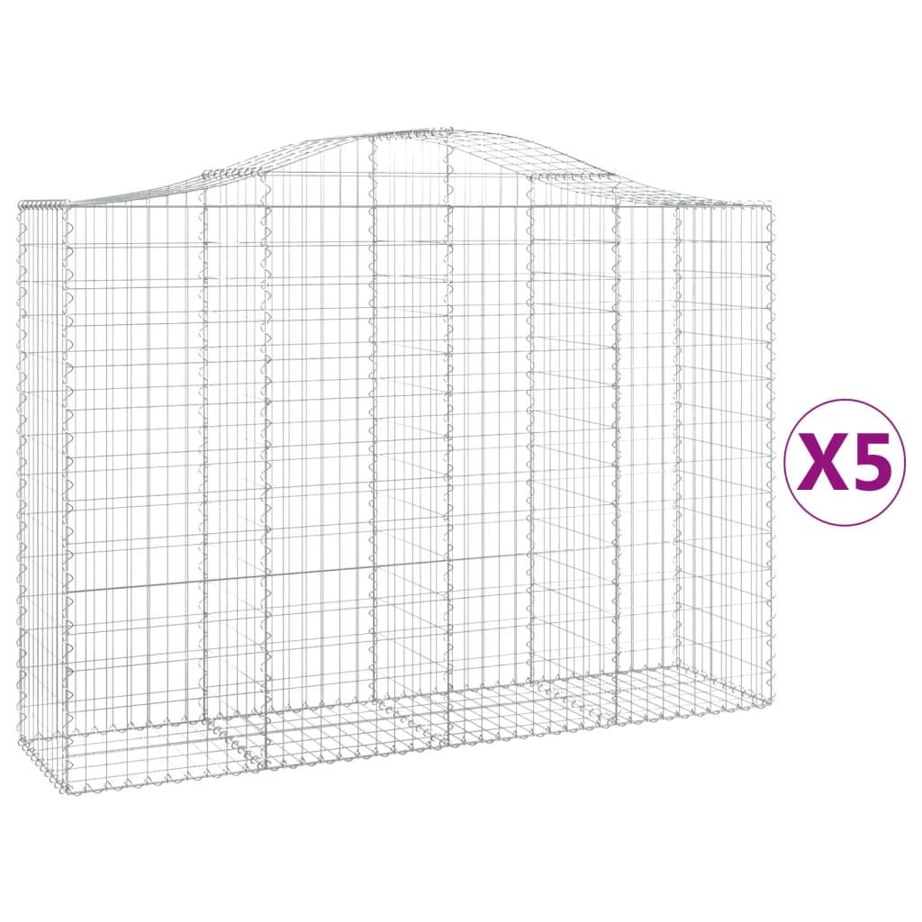 Gabionen Mit Hochbogen 5 Stk. 200X50X140/160Cm Verzinktes Eisen