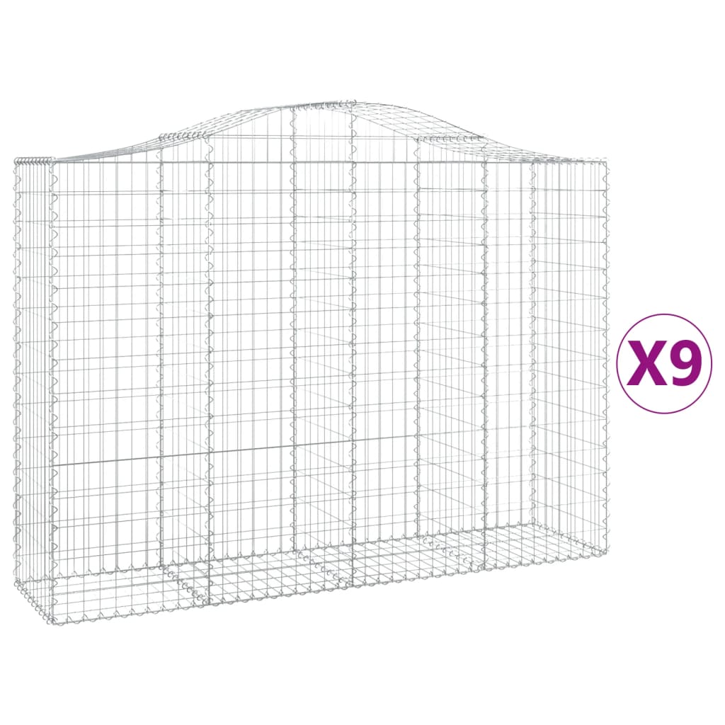 Gabionen Mit Hochbogen 9 Stk. 200X50X140/160Cm Verzinktes Eisen