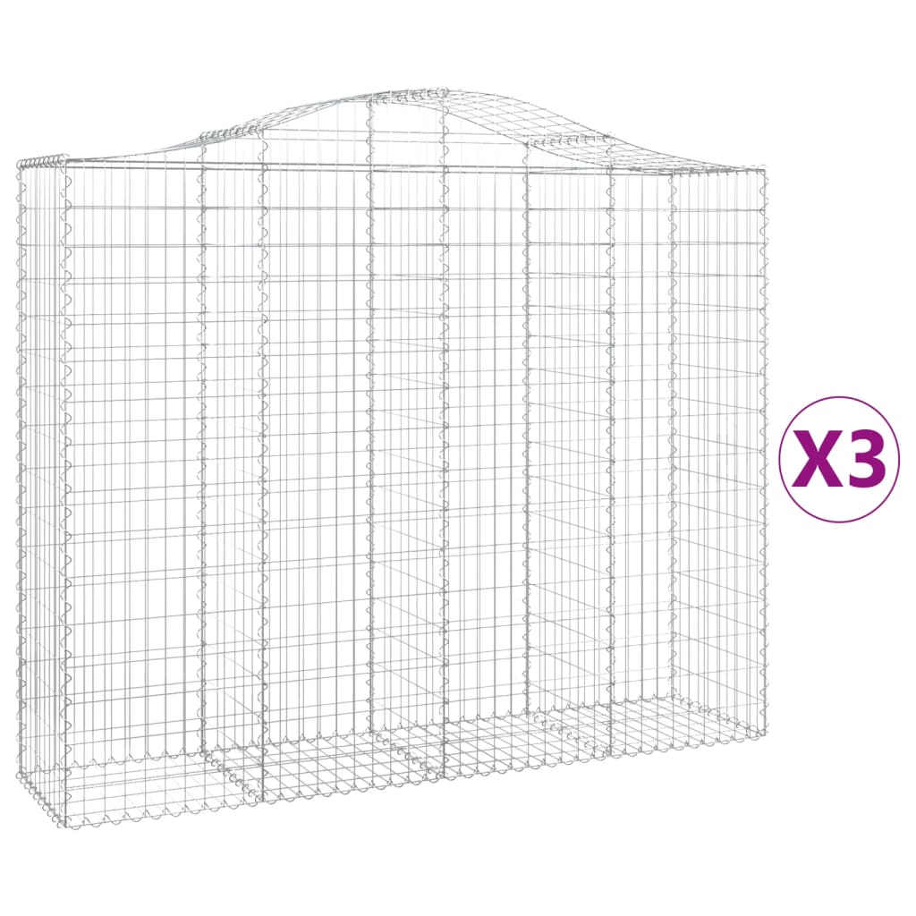 Gabionen Mit Hochbogen 3 Stk. 200X50X160/180Cm Verzinktes Eisen