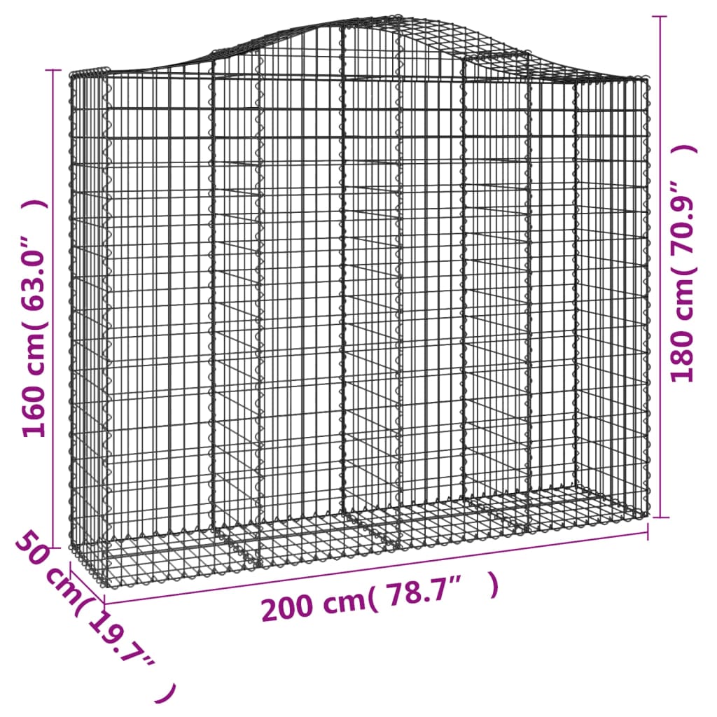 Gabionen Mit Hochbogen 4 Stk. 200X50X160/180Cm Verzinktes Eisen