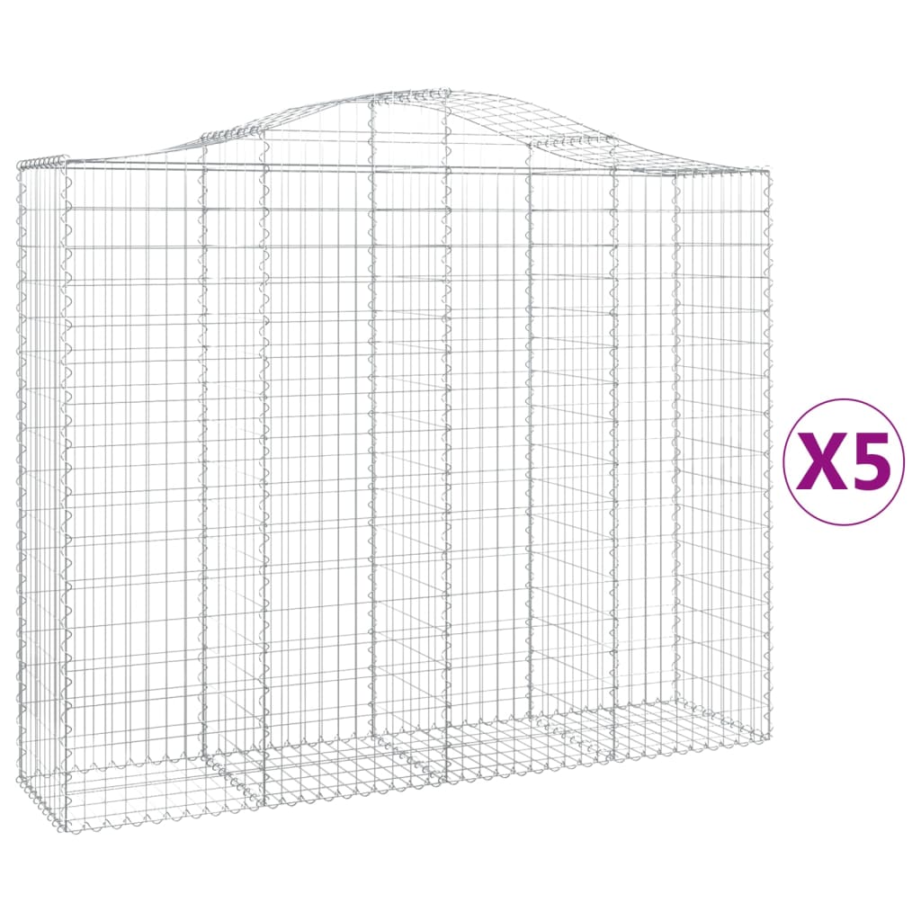 Gabionen Mit Hochbogen 5 Stk. 200X50X160/180Cm Verzinktes Eisen