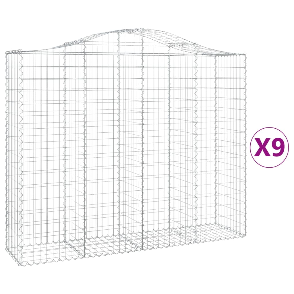 Gabionen Mit Hochbogen 9 Stk. 200X50X160/180Cm Verzinktes Eisen