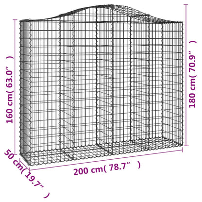Gabionen Mit Hochbogen 11Stk. 200X50X160/180Cm Verzinktes Eisen