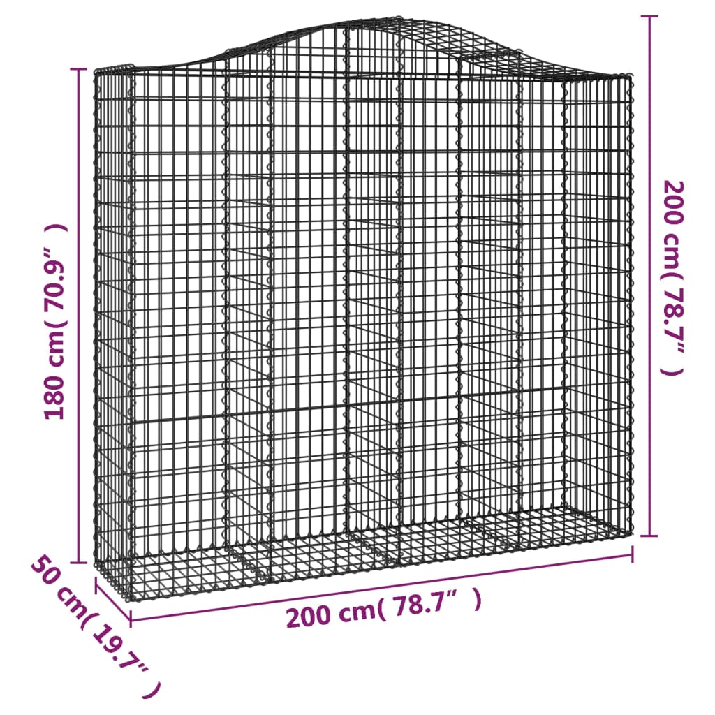 Gabionen Mit Hochbogen 3 Stk. 200X50X180/200Cm Verzinktes Eisen