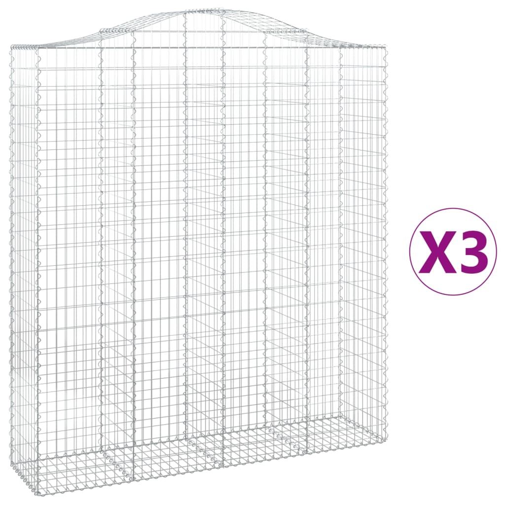 Gabionen Mit Hochbogen 3 Stk. 200X50X220/240Cm Verzinktes Eisen