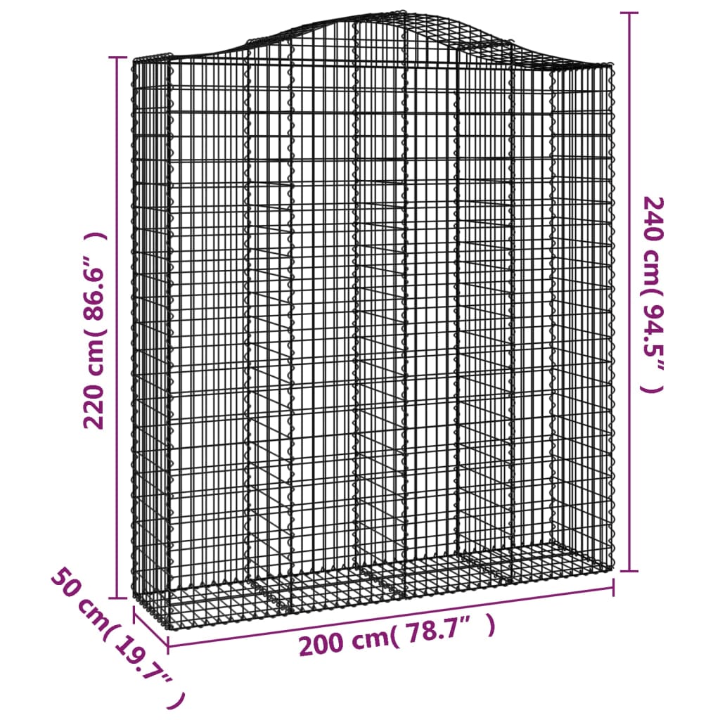 Gabionen Mit Hochbogen 7 Stk. 200X50X220/240Cm Verzinktes Eisen