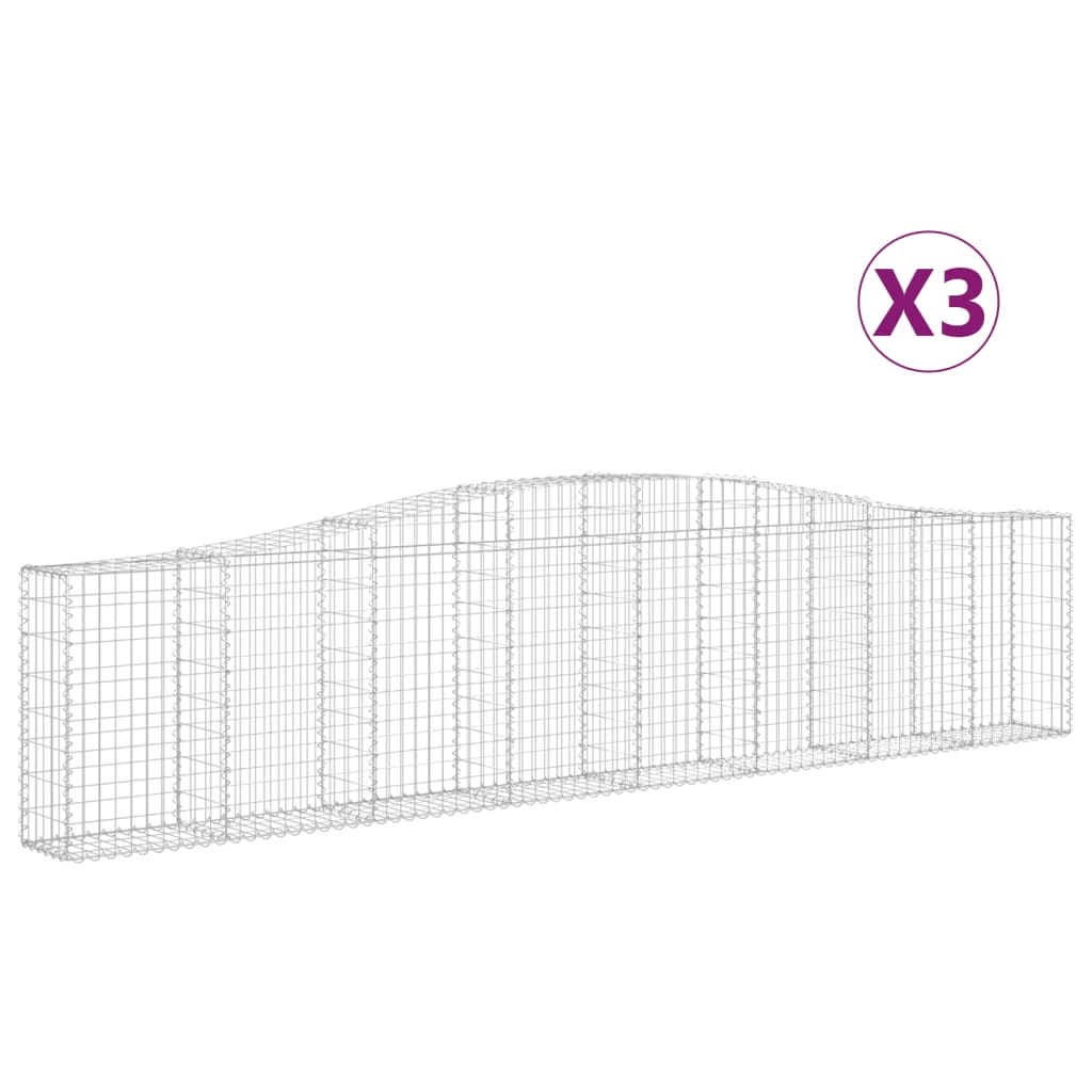 Gabionen Mit Hochbogen 3 Stk. 400X30X80/100Cm Verzinktes Eisen