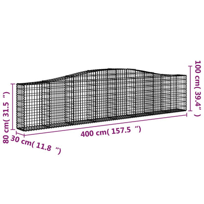 Gabionen Mit Hochbogen 3 Stk. 400X30X80/100Cm Verzinktes Eisen