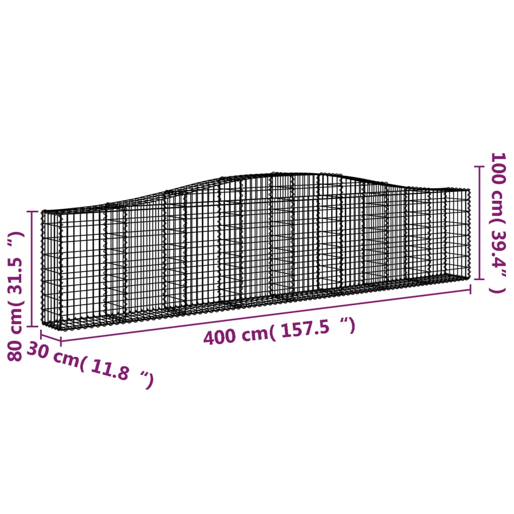 Gabionen Mit Hochbogen 7 Stk. 400X30X80/100Cm Verzinktes Eisen