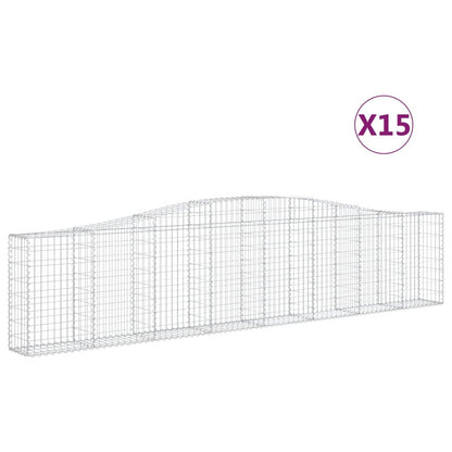Gabionen Mit Hochbogen 15 Stk. 400X30X80/100Cm Verzinktes Eisen