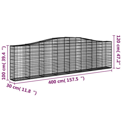 Gabionen Mit Hochbogen 9 Stk. 400X30X100/120Cm Verzinktes Eisen