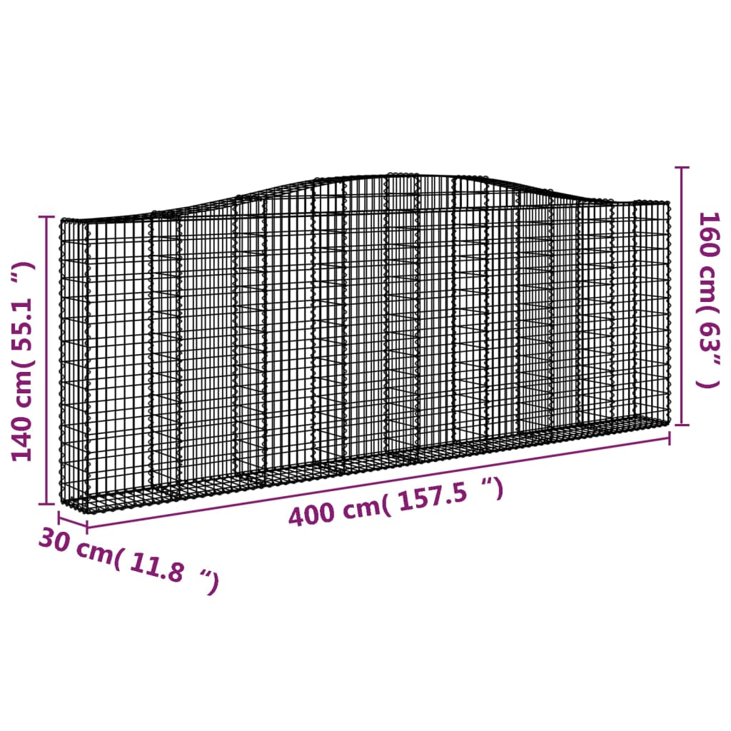 Gabionen Mit Hochbogen 5 Stk. 400X30X140/160Cm Verzinktes Eisen